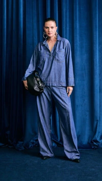 camisa jeans tencel izzat manga longa
