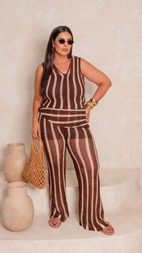 Calca tricot com forro e lenco planet