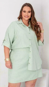 Conjunto listras alfaiataria camisa e saia predil
