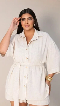 camisa linho cairo zoe com mangas 7/8