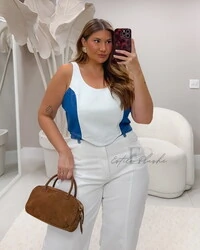 Cropped jeans 100% algodao bicolor elastex dm provador