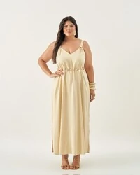 vestido longo com argolas quebela
