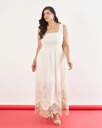 Vestido midi dec quadrado barrado renda Queeny kayla