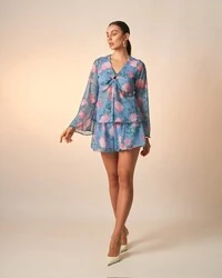blusa chiffon celeste floral kayla