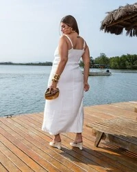 Pre venda vestido midi sendoriale fivelas mr fr