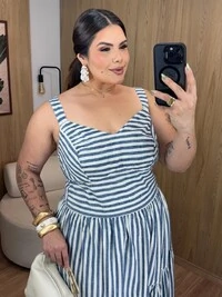 vestido stripes em sarjado brunf