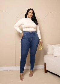 calca jeans skinny com cinta compressora interna fofi
