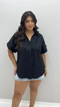 blusa tricoline estilo polo hotpink