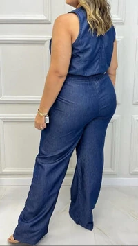 calca tencel jeans com elastico na cintura brunf