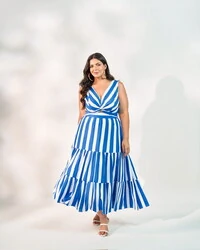 Vestido listrado midi quebela