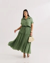 Vestido camisa e saia evase almare quebela