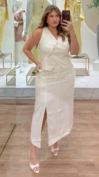 Saia midi fenda alfa sensoriale linho upper