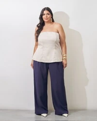 blusa tomara que caia alfaiataria risca de giz kayla