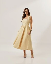 vestido colonial em tricoline com elastano e elastico costa quebela