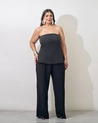 blusa tomara que caia alfaiataria risca de giz kayla