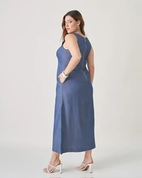 vestido jeans denim spander com ziper costas upper
