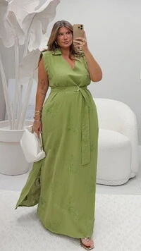 pre venda vestido longo linho bordado alvorada milan