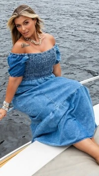 Pre venda vestido longo elastex denim 100% algodao mr fr