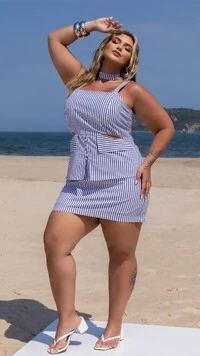 pre venda vestido listrado tricoline abertural lateral e botoes strass mr fr
