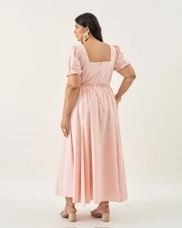 vestido midi evase cut out manga princesa quebela