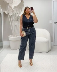 calca jeans barrel black extonada cargo style provador