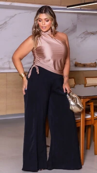 pre venda calca pantalona recortes crepe elegance mr fr