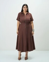 vestido evase com ziper frontal quebela