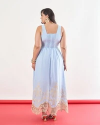 Vestido midi dec quadrado barrado renda Queeny kayla