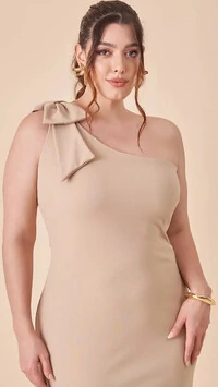 vestido um ombro lace midi nara alfaiataria scuba crepe com elastano upper