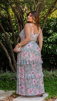 pre venda vestido longo floral tule mr fr