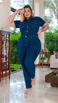 Macacao jeans com lycra