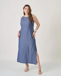 vestido jeans denim spander com ziper costas upper