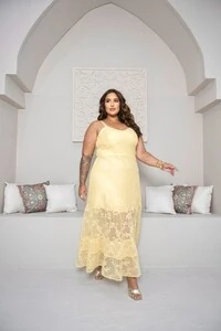 Vestido longo renda com peplum divas