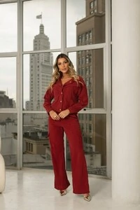 PRE VENDA conjunto jaqueta com calca flare em veludo cotele divas