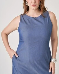 vestido jeans denim spander com ziper costas upper