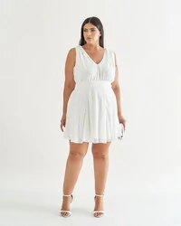 vestido decote v fluido plumetis quebela