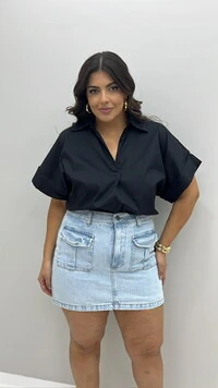blusa tricoline estilo polo hotpink
