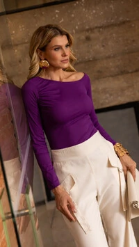 pre venda blusa poliamida canelada assimetrica tellos