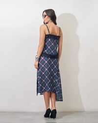 saia midi evase xadrez com renda chantily kayla