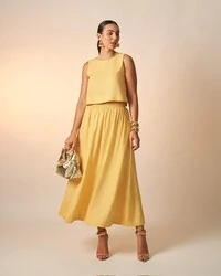 saia viscose e linho clea midi kayla