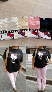 T shirt malha algodao hello kitty