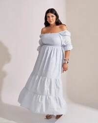 Vestido longo algodao com elastex floresta kayla