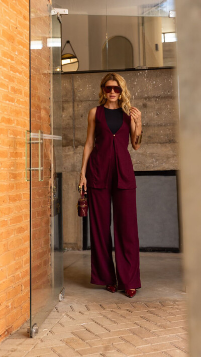 Fotopre venda colete alongado linho premium com um botao tellos