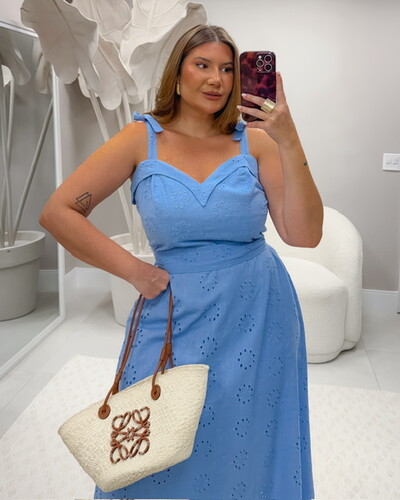 Fotopre venda vestido em lasie algodao azul bellah