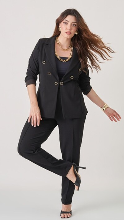 Foto calca scuba alfaiataria cenoura com elastano black upper