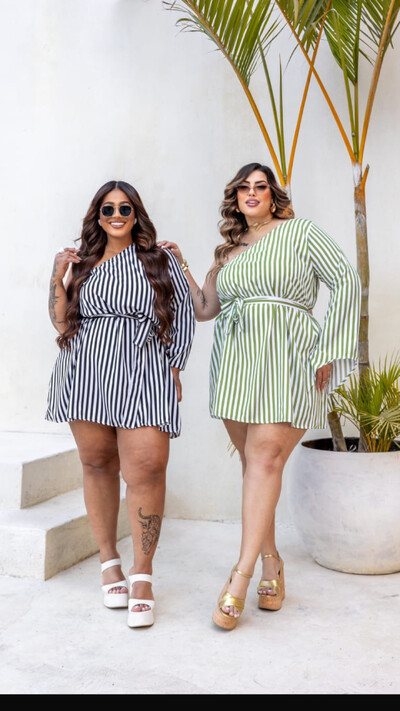 Foto PROMO SEM TROCA vestido stripes viscocrepe com faixa angel