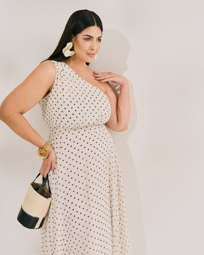 Foto Vestido midi um ombro poa quebela