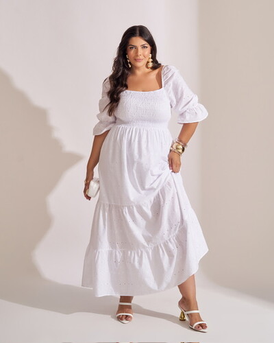 Foto Vestido longo algodao com elastex floresta kayla