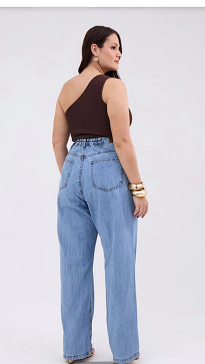 Fotocalca reta jeans feminina plus azul claro izzat