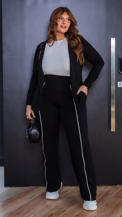 Foto conjunto blazer e calca com detalhe vivo moletinho mr fr
